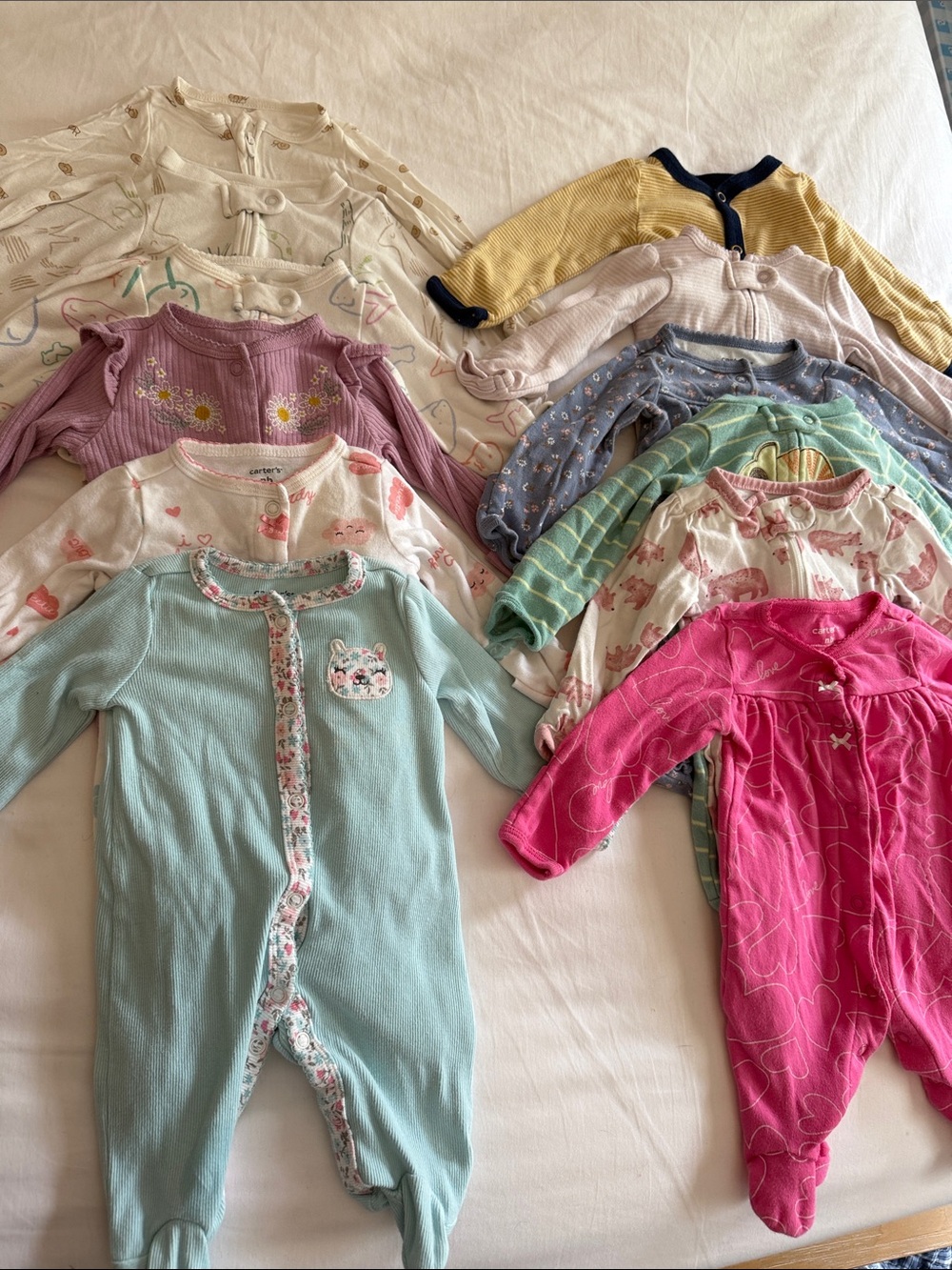 Newborn Baby Girl Sleepers - Lot of 12